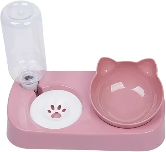 Double Dog Cat Bowls 2 in 1 Pet Water and Food Bowl Set with Automatic Stress Water Feeder for Cats, Dogs, Puppies, and Kittens(Blue)