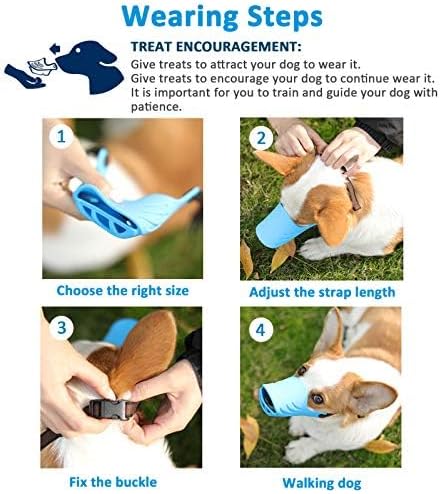 Dog Muzzle, Soft Duck Silicone Mouth Cover with Adjustable Strap for Small Medium Dogs, Best to Prevent Barking, Biting, and Chewing (L, Blue)