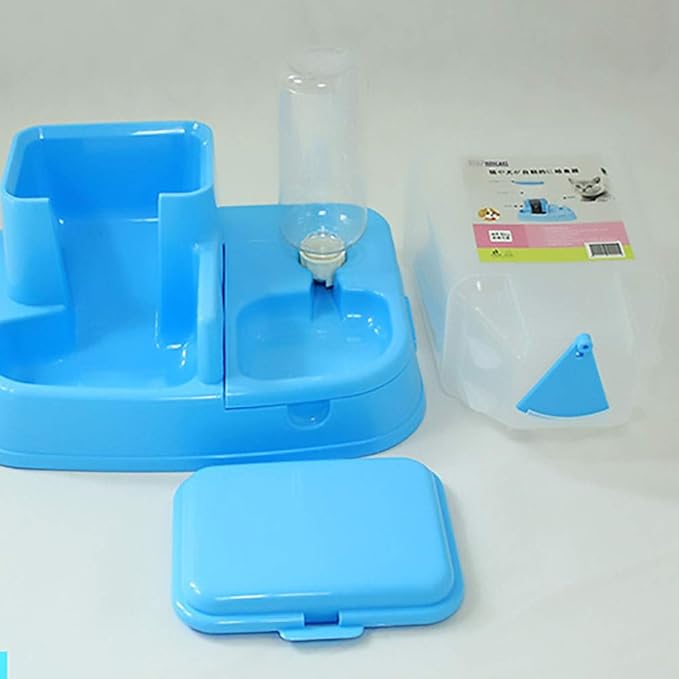 feeders Creative Automatic Pet Feeder Cat and Dog Automatic Feeding Device Drinking Water Feeding Dualuse Automatic Drinking Fountain (Color: Blue)