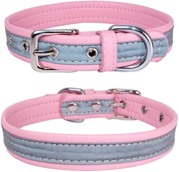 Reflective Small Dog Collar Safer at Night Girl Cat Collars Pink M