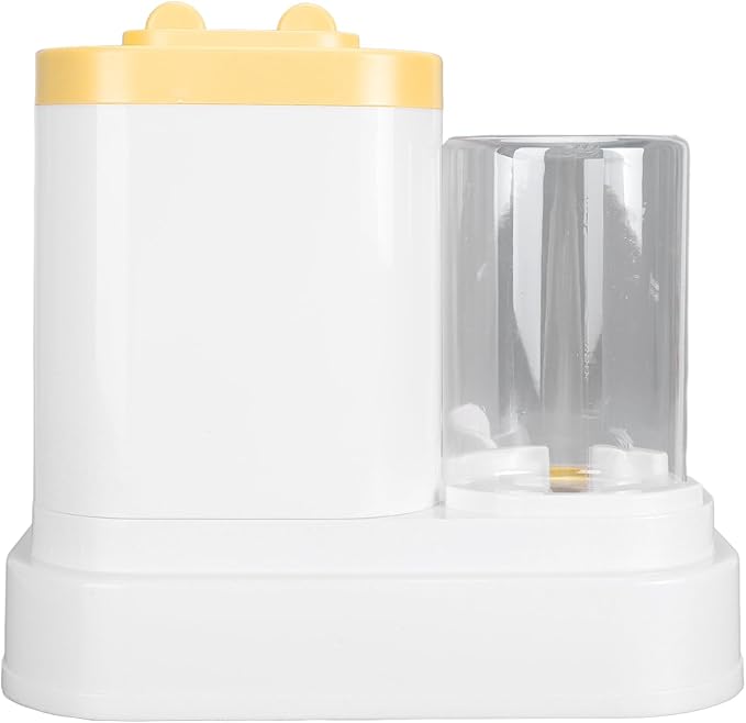 Automatic Pet Food & Water Container 2 in 1 | 2L Food + 1L Water Large Capacity | Detachable Cat Feeder/Dog Waterer | Safe PP Material, Visual Window Design (Yellow)