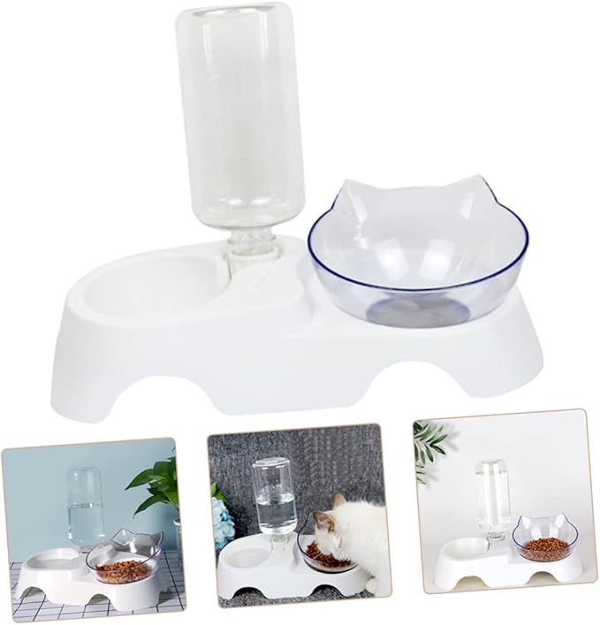 BESPORTBLE Automatic Cat Feeder Water Dispenser Inclined Pet Bowl Set Easy to Clean for Dogs and Cats