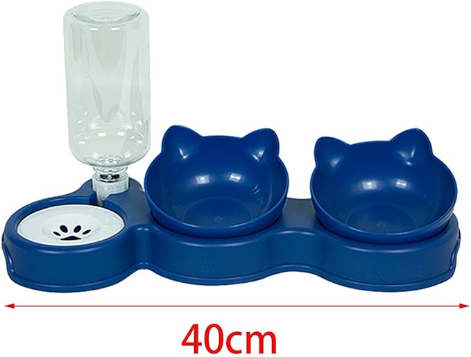 3 in 1 Dog Cat Bowls Water and Food Bowl Set Pet Feeder with Automatic Waterer Bottle Feeding Bowls for Puppy Small or Medium Size Dogs Cats, Dark Blue