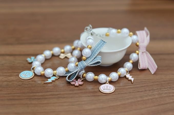 Pet Collar with Pearl Pendant, Dog or cat Pearl Necklace, Fashion Accessory for Cat or Dog, Elegant and Premium Design, Designs (Blue, S 20-25cm(Neck Girth))