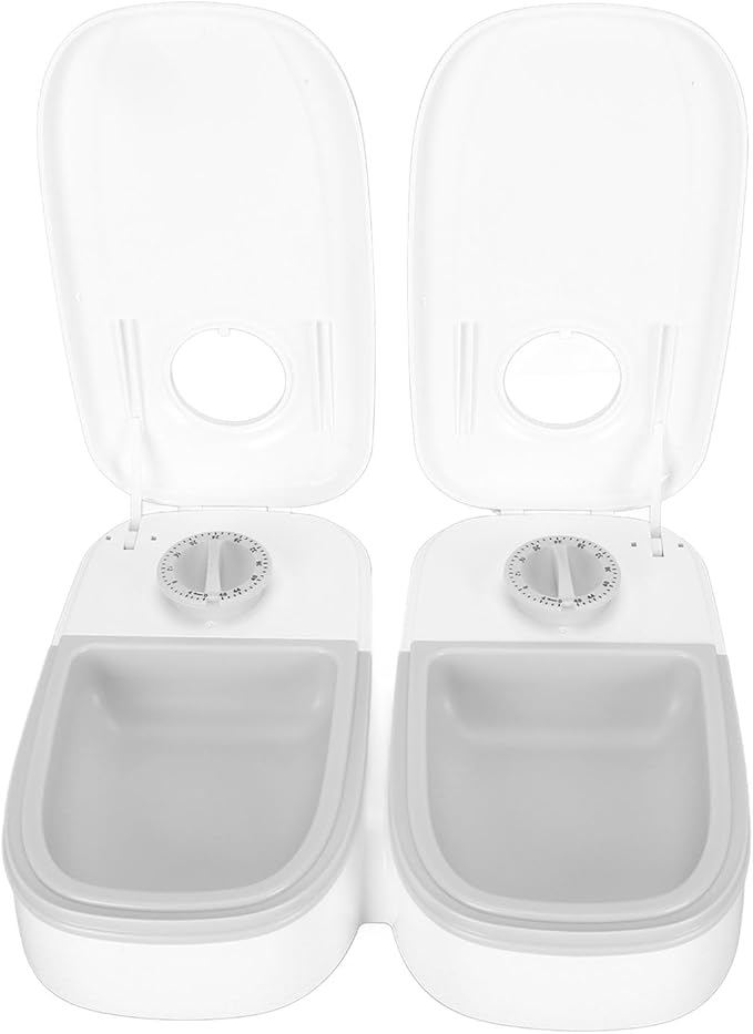 2 Meal Automatic Pet Feeder Dual Meal Pet Feeder Timed Dry Or Semi Moist Pet Food Feeder Large Capacity for Dog Cat (Gray)