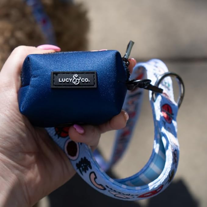 Lucy & Co. Dog Poop Bag Holder - Leak Proof Dispenser with Leash Attachment - Easy Refills - Hygienic Pet Poop Pickup - Navy