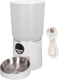Automatic Pet Feeders, 5L Dual Power Support Smart Timing ABS Cat Dog Food Dispenser with Stainless Steel Bowl (Button