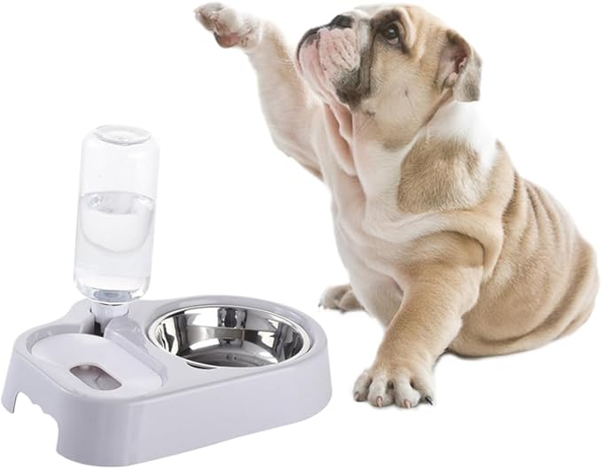 Pet Double Bowl Feeder Automatic Water Food Dish for Cats and Dogs Sturdy Design Grey Non-Skid Base for Feeding Hydration Convenient Pet Supplies