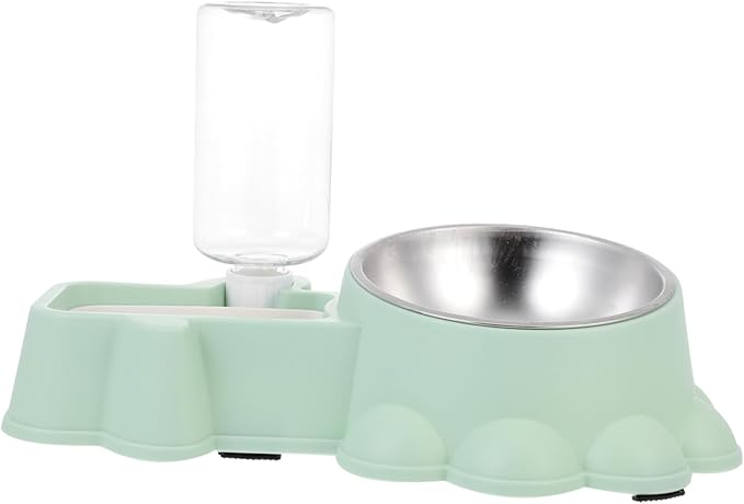 SUPVOX Automatic Stainless Steel Dog Food and Water Dispenser Bowl Multifunctional Feeder for Dogs and Puppies Break Design Green Easy to Clean