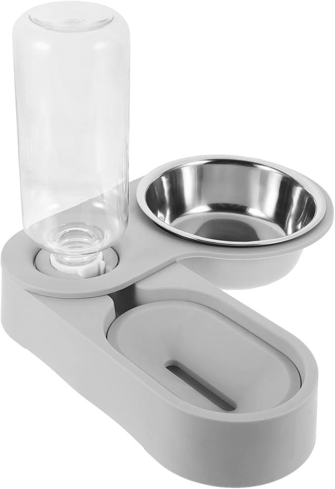 Milisten Household Cat Water Dispenser Automatic Feeder Stainless Steel Dual Bowl Design for Cats and Pets Convenient Pet Feeding Gray