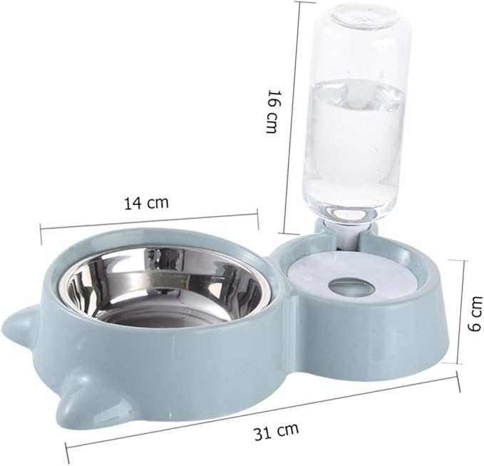 Pet Dual Water and Food Feeder Bowl for Cats and Dogs Blue Convenient Automatic Drinking and Feeding Non-Skid Design Smooth Surface for Home Decor