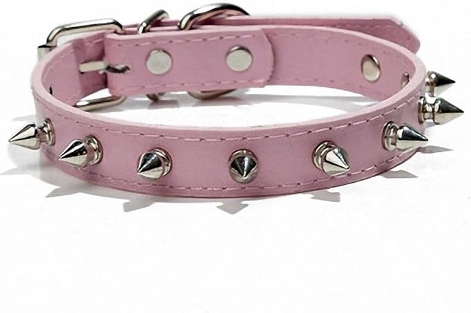 PU Leather Durable Pet Dog Necklace Collar Fashion Bullet Puppy Dog Cat Chihuahua Yorkie Dog Collar Leash Accessories (S-XL) 10A Pink L