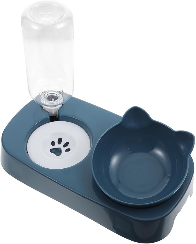 BESPORTBLE Pet Water Dispenser and Cat Dog Feeder Blue Anti-Spill Raised Drinking Bowl with Neck Protection for Puppies and Small Pets