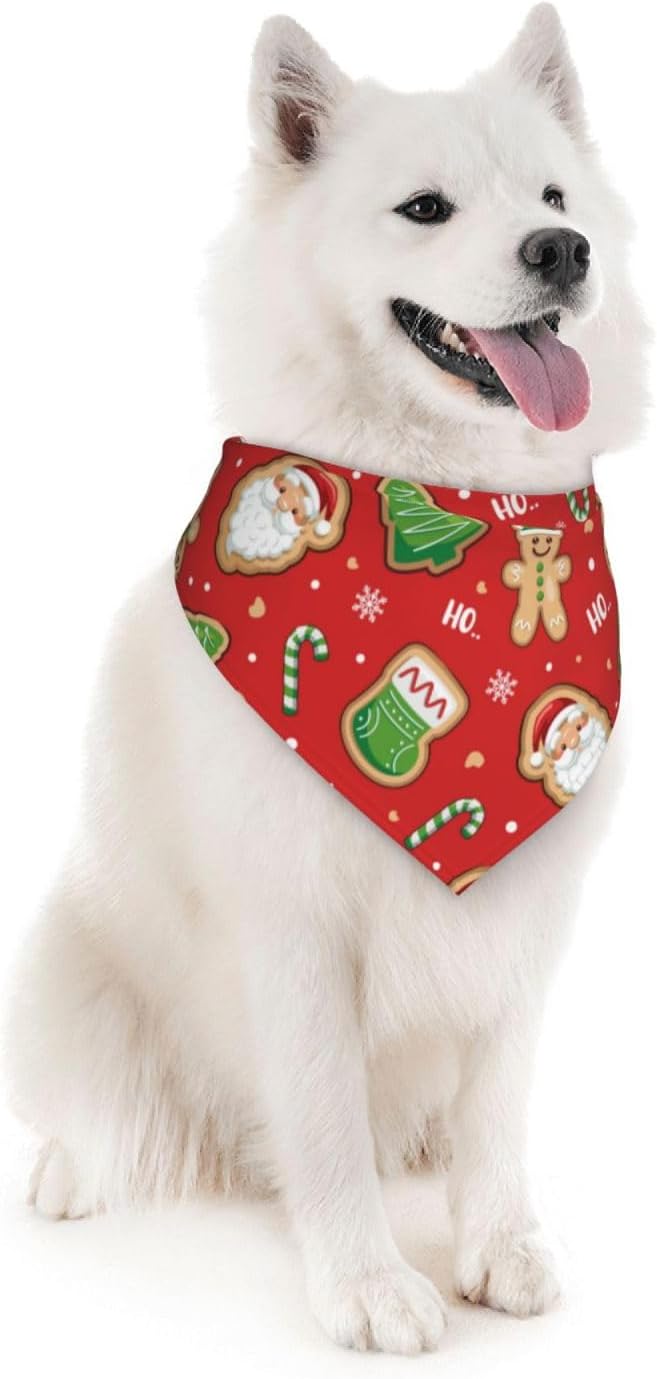 Christmas Gingerbread Man Santa Claus Tree Candy Cane Cute Dog Bandana Scarf Triangle Bibs Pet Accessories Cat Kerchief White40 One Size
