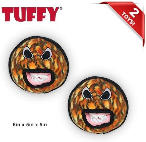 TUFFY® - World's Tuffest Soft Dog Toy - Alien - Multiple Layers. Made Durable, Strong & Tough. Interactive Play (Tug, Toss & Fetch). Machine Washable & Floats. (Ball Fire, Large 2 Pack)