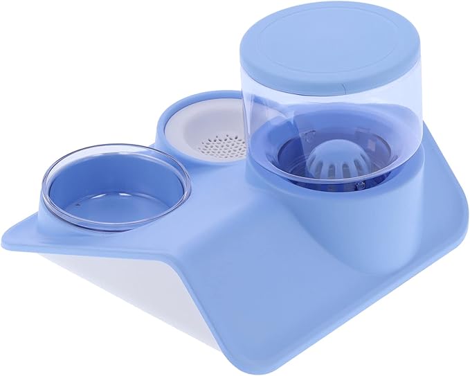 Pet Water Dispenser and Food Bowl Set, 1.8L Automatic Water Dispenser with Detachable Bowl, PPPET Material, Non Slip Base, Convenient for Cats and Small Dogs (Rooftop Drinking Fountain Blue)