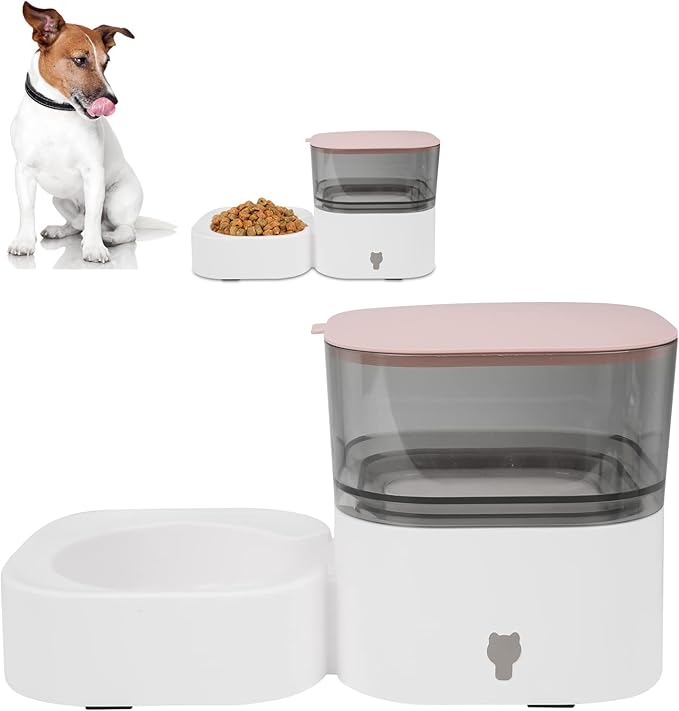 Pet Water Dispenser, Automatic Self Dispensing Dog Food and Water Dispenser Station, Dog Cat Feeder Self Feeding Station for Medium Small Dag Cats Puppy Kitten (Feeder (Pink))