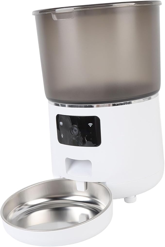 Automatic Pet Feeder, Upgrade 4L USB Wireless Timed Dry Food Dispenser with APP Smart Reminders for Cats Dogs, Portion Controlled Feeding, Removable, Easy to Clean (White)