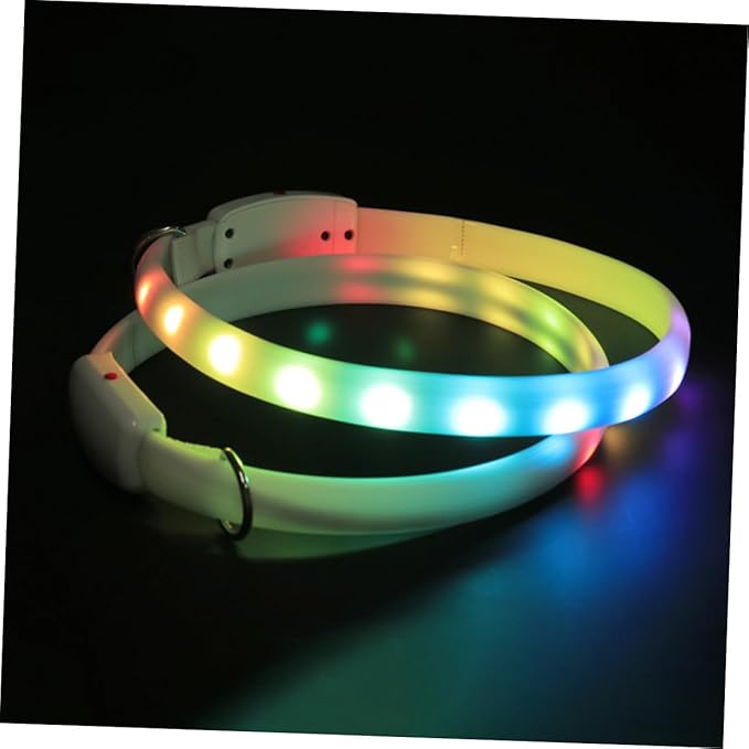 LED Dog Collar USB Rechargeable Waterproof Glowing Pet Collar White Light for Night Walking Safety