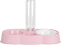 Pet Water and Food Bowl Set, Stable Prevent Slip Double Pet Bowls with Automatic Water Dispenser Bottle, Double Dog Cat Bowls Pet Feeding Bowls for Cats Small Dogs(Pink)