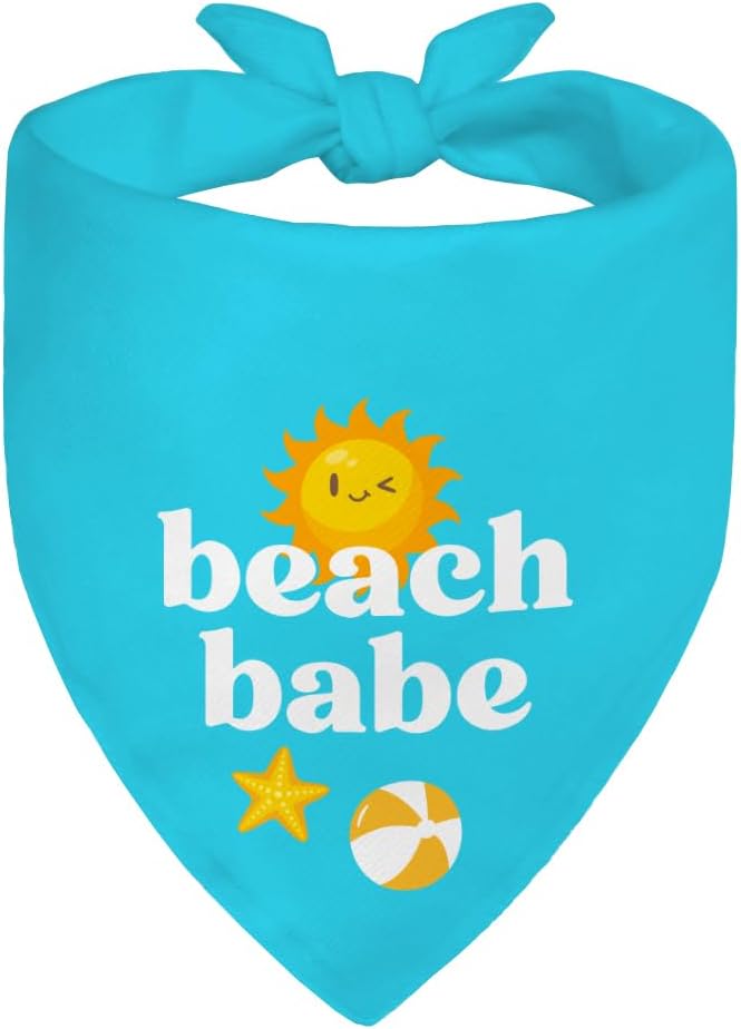 Beach Babe Blue Dog Bandana, Cute Puppy Scarf Accessory Photo Prop for Beach Lake Outdoor, Summer Vacation Beach Themed Pet Scarf Costume, Birthday Christmas Gifts for Dog Lover Mom Dad