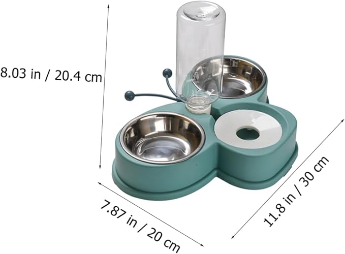 BESPORTBLE Multi-Function Pet Feeder with Automatic Water Dispenser Stainless Steel Bowl Non-Slip Design for Cats and Dogs Convenient Pet Waterer and Food Bowl Combo Green