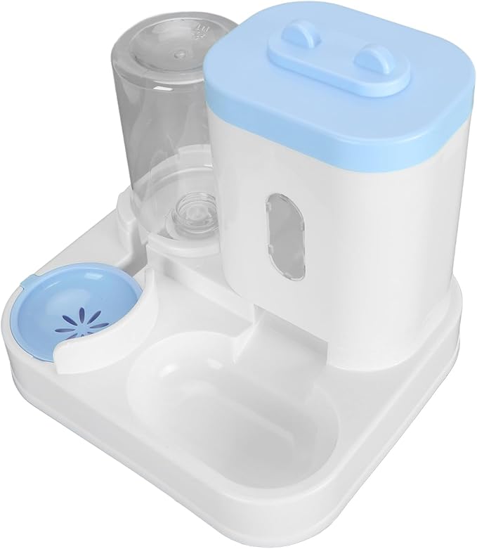 2 in 1 Pet Feeder and Water Dispenser Large Capacity, Easy to Clean, Transparent Food and Water Station for Cats and Dogs (Blue)