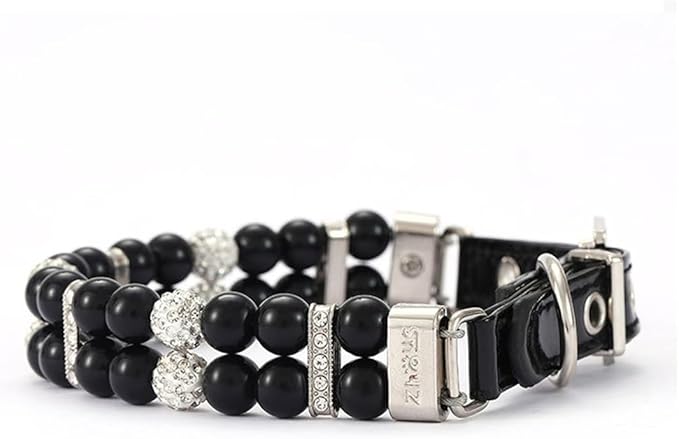 Black XXS Pearl Dog Collars, Pearl Cat Collar Pu Leather Puppy Necklace with Crystal Rhinestone Diamond for Girl Kitten XXSmall Small Medium Female Dogs Jewelry Wedding & Birthday Party, XX-Small