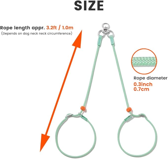 Howgo Double Slip Leash Slip Lead | Dual Dog Lead for 2 Dogs,360° Swivel No Tangle | Dog Training Nylon Leash and Collar | Double Clip Coupler and Splitter | Lightweight Aluminum (Black, 3FT)