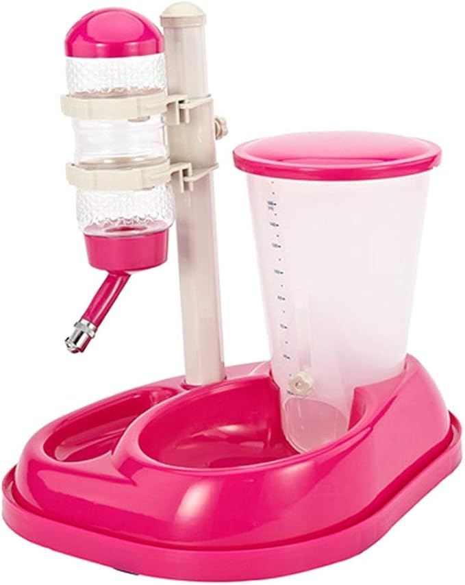 Pet Water Bottle Feeding Bowl Dog Automatic Feeder Food Water Dispenser for Dogs and Cats (Rose Red)