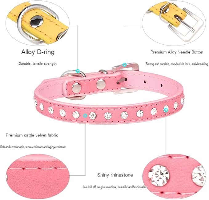 Serijoars Puppy Dog Collar with Crystal Diamond Colorful Bling Girl Puppy Small Dog Cat Collars (Dark Blue, XXS)