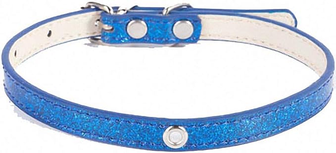 Lakke Bling Sequin Puppy Dog Collar Cat Necklaces Supplies Solid Nylon Durable Walking Running Necklaces Blue XS