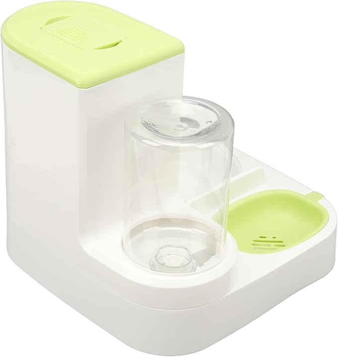 Fydun Pet Cat Waterer Food Feeder with 2.2L Food Container Dog 1L Automatic Water Dispenser Food Feeder Green for Families (Green)