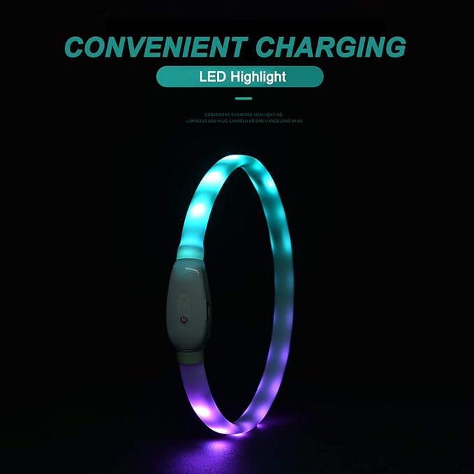 Led Dog Collar, USB Rechargeable Lighted Collar Band with Color Changeable,Cuttable Dog Lights Collars for Night Walking for Small Medium Large Dog
