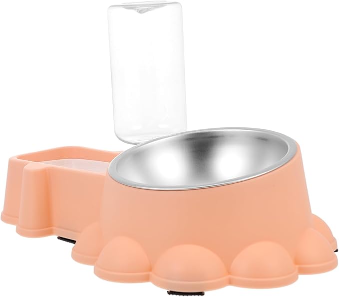 NUOBESTY Multifunctional Automatic Dog Feeder Bowl with Stainless Steel Food Container and Water Dispenser Safe Smooth Surface Pet Feeding Station for Busy Owners Orange Pink