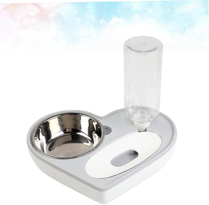 Heart Shape Automatic Dog Water Bowl Dispenser Refillable Pet Water Feeder Stainless Steel Grey