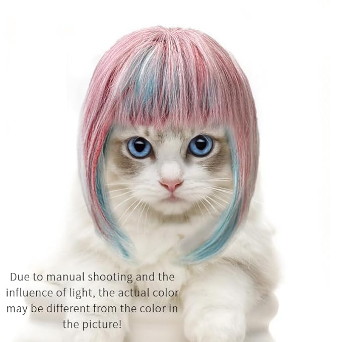 Pet Wig for Dogs and Cats, Realistic Adjustable Costume Wig with Simulated Hair for Small Medium Large Pets, Halloween Cosplay Party Photo Shoot Fun Accessory (Pink)