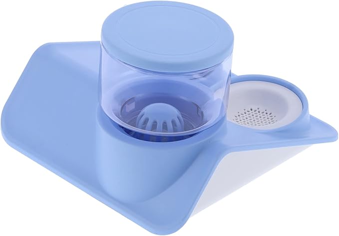 Pet Water Dispenser and Food Bowl Set, 1.8L Automatic Water Dispenser with Detachable Bowl, PPPET Material, Non Slip Base, Convenient for Cats and Small Dogs (Rooftop Drinking Fountain Blue)