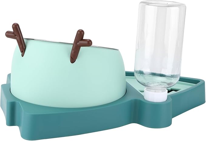 Pet Food Feeder Automatic Water Dispensers Set with Detachable Stainless Steel Bowl Small Medium Pets (Agate Green)