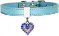Leather Funny Cute Heart Colorful Rhinestone Pet Dog Collars Durable for Small Dogs Necklace Blue S