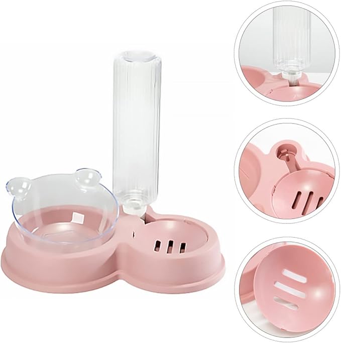 Mipcase Automatic Pet Drinking and Feeding Bowl Capacity Dual Design for Cats and Dogs Easy to Clean Non-Slip Base Eco-Friendly Material Pink Color