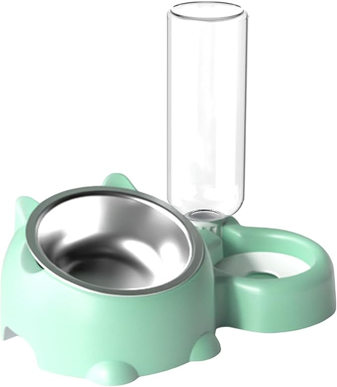 Cat Food and Water Bowl Set, Automatic Dog Dish Bowl with Water Dispenser, Removable Drinking and Eating Bowls, No-Spill Pet Feeder for Puppy, Medium Dogs & Cats (Green)