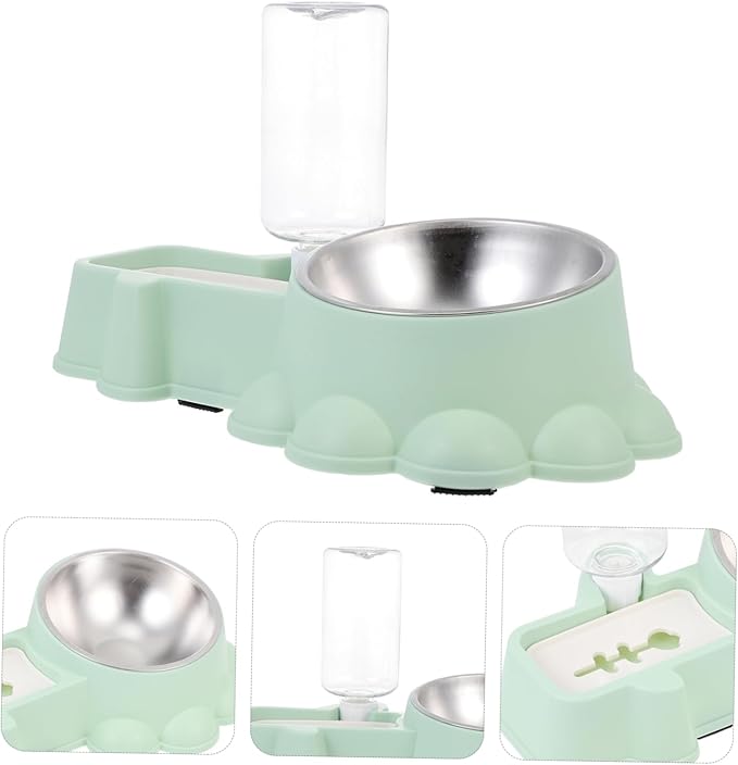 Kisangel Automatic Stainless Steel Dog Bowl Water Dispenser 2-in-1 PET Feeding Station for Dogs and Cats Portable Food Container Lid for Home and Travel