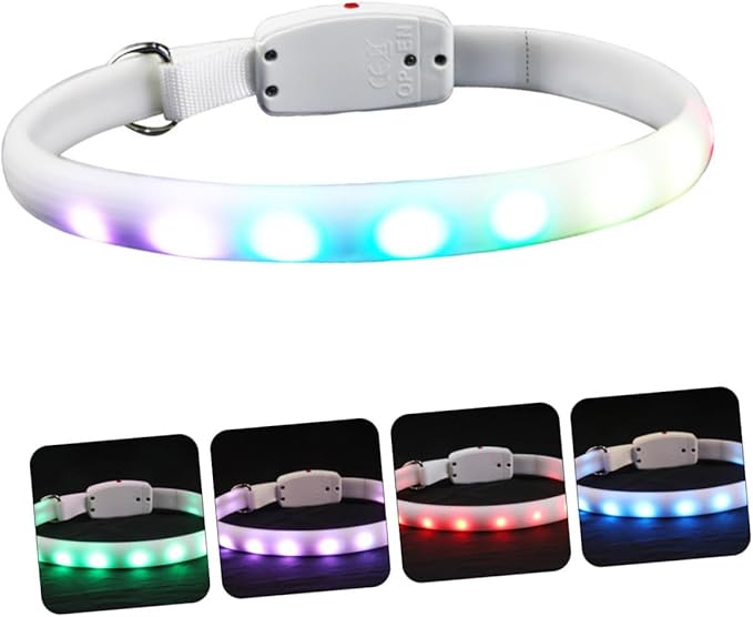 LED Dog Collar USB Rechargeable Waterproof Glowing Pet Collar White Light for Night Walking Safety