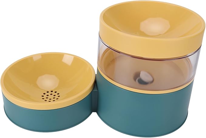 Dog Food Water Bowl Water Dispenser, Pet Double Bowl Water Dispenser Anti Tip Versatile Neck for Home (Green)