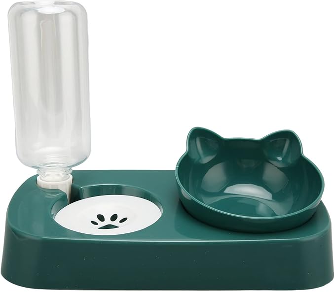 Fydun Pet Water Food Bowls Raised Detachable Automatic Water Feeder Food Dish Set for Small Medium Cat Dog Pink for Families (Dark Green)