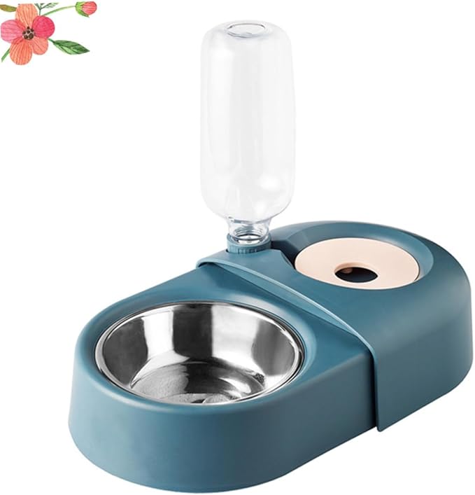 Automatic Dog Feeder Bowl with Water Dispenser, Blue Pet Feeding Basin for Cats and Dogs, Spill-Proof Food and Water Dish Suitable for Indoor Use