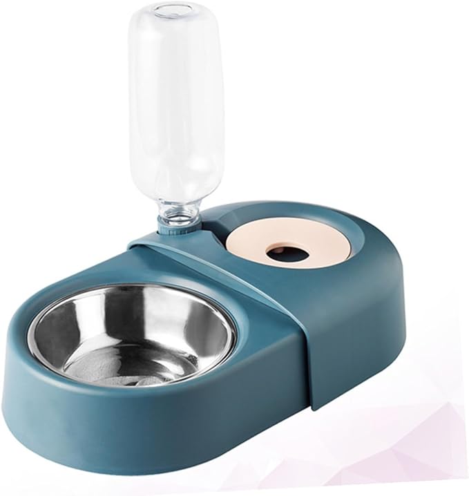 SUPVOX Automatic Pet Feeder and Water Bowl for Dogs and Cats, Anti-Spill Design with Food and Water Compartments, Blue Plastic Pet Supply for Home Use