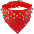 Spiked Studded Dog Collar PU Leather Pet Collar with Bandana Neck Size for 15-24 for S/M/L Breeds Red L