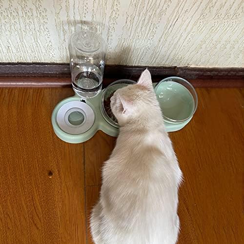 Pet cat Bowl Automatic Dog Food with Fountain Accessories Drinking Water Overhead(Green)